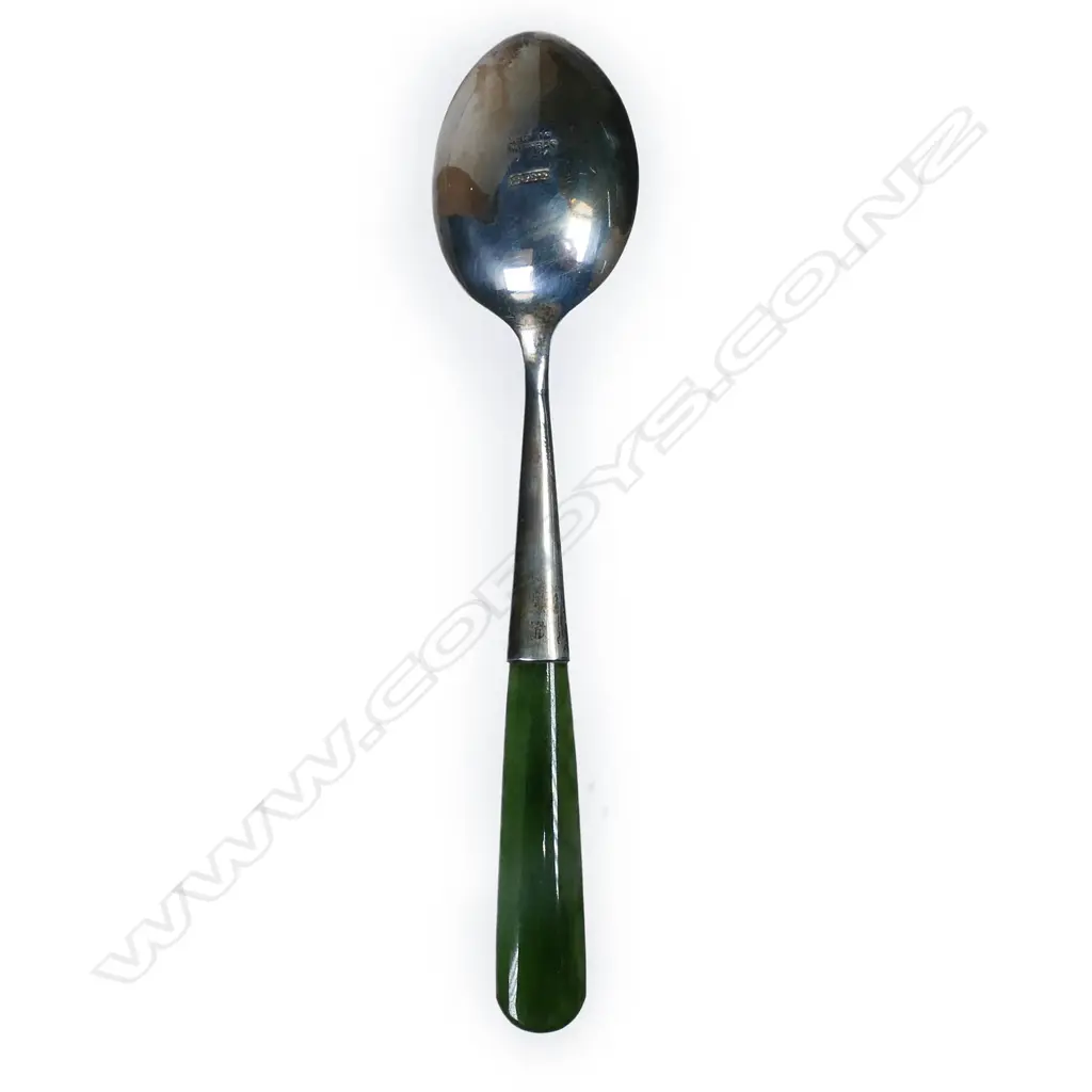 Joseph Swindell set of six silver and pounamu coffee spoons, Image 1++